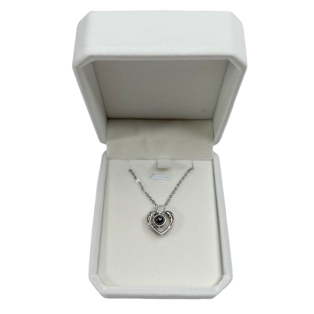 New Jardme Silver Tone Cubic Zirconia Heart Cable Chain Necklace